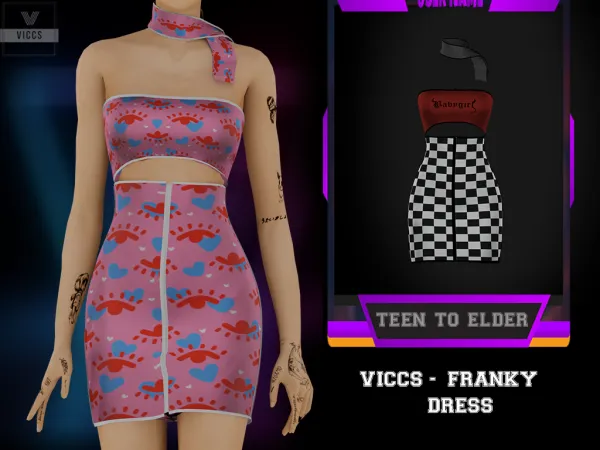 Alpha VICCS_FRANKY DRESS WITH SCARF SCARF RECOLOR - The Sims 4 Custom Content