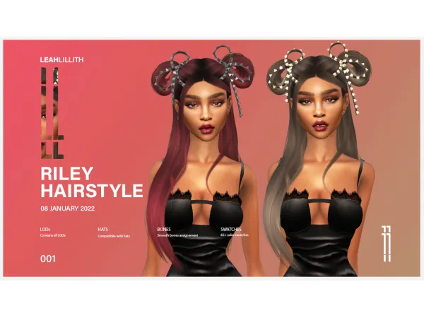 Alpha Riley Hairstyle Accessory Bows by LeahLillith - The Sims 4 Custom Content