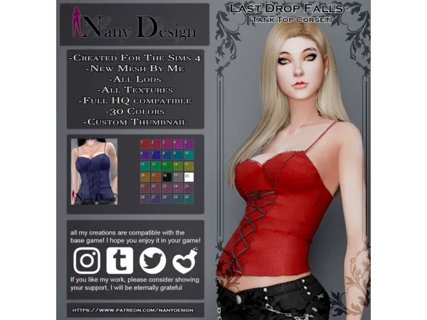 Alpha Last Drop Falls (Tank Top Corset) by Nany Design - The Sims 4 Custom Content