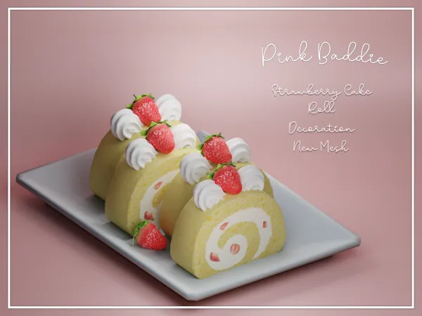Alpha Strawberry cake roll decor - The Sims 4 Custom Content