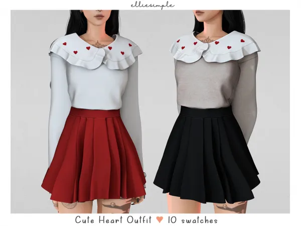 Alpha elliesimple cute heart outfit (heart collection) - The Sims 4 Custom Content