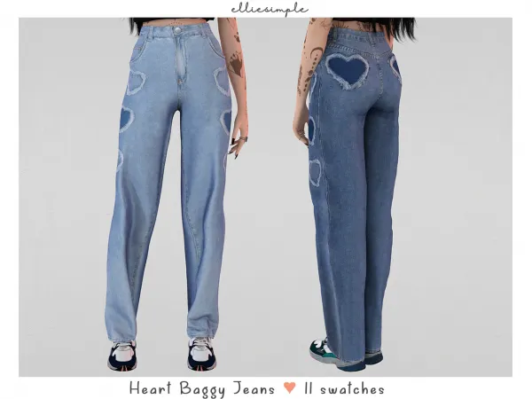 Alpha elliesimple heart baggy jeans (heart collection) - The Sims 4 Custom Content