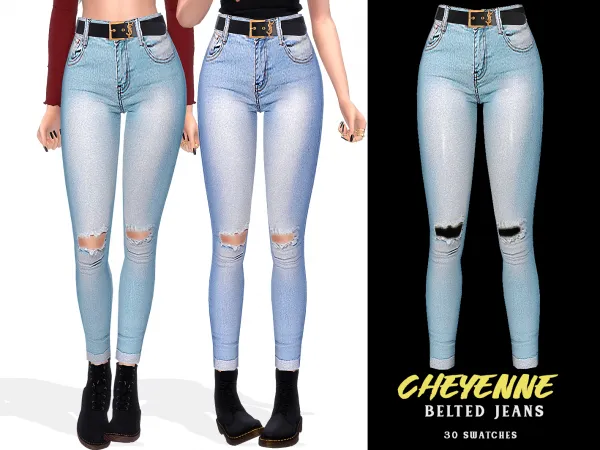 Alpha Cheyenne Belted Jeans - The Sims 4 Custom Content