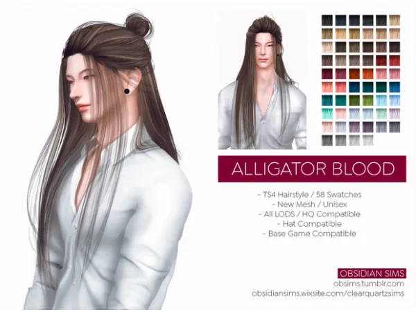 Alpha ALLIGATOR BLOOD HAIRSTYLE New mesh by OBSIDIAN SIMS - The Sims 4 Custom Content