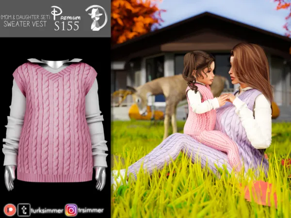 Alpha Mom Daughter Set) Sweater Vest S155 by turksimmer - The Sims 4 Custom Content