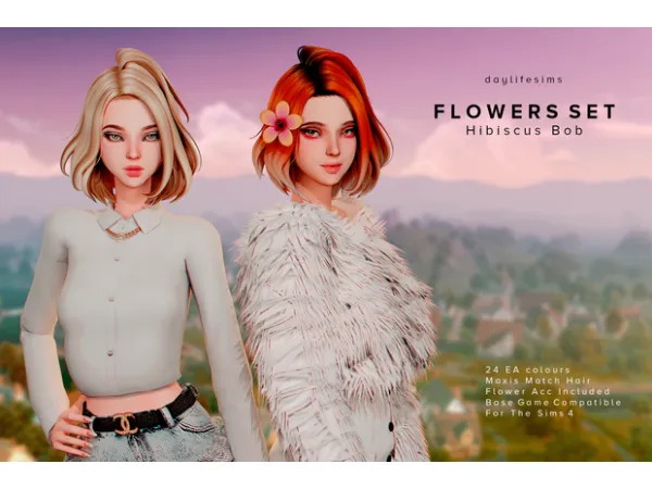 Maxis Match FLOWERS HAIR SET by daylifesims - The Sims 4 Custom Content