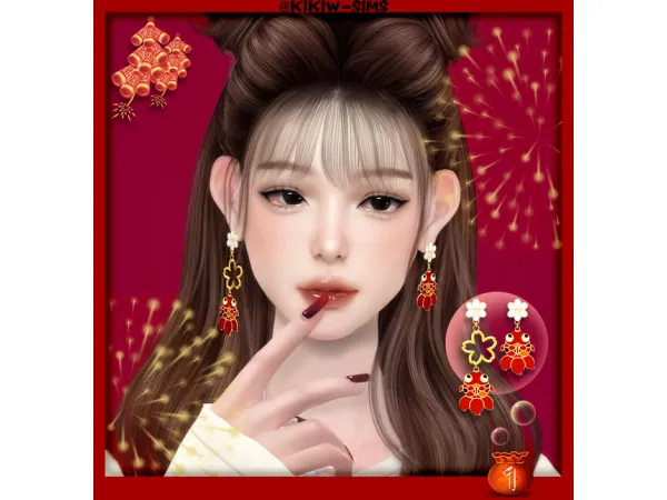 Alpha [KIKIW]春节春節holiday earrings by KIKIW - The Sims 4 Custom Content