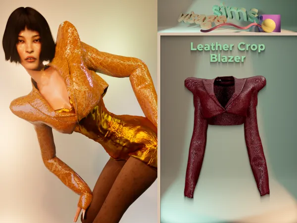 Alpha Leather Crop Blazer - The Sims 4 Custom Content