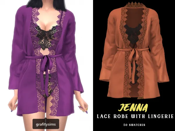 Alpha Jenna Lace Robe with Lingerie - The Sims 4 Custom Content