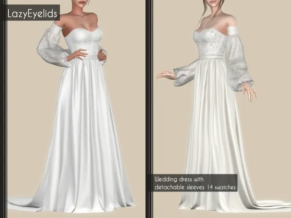 Alpha Wedding dress with detachable sleeves - The Sims 4 Custom Content