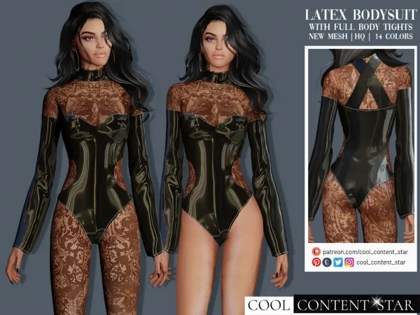 Alpha Latex bodysuit with fullbody tights cool_content_star - The Sims 4 Custom Content
