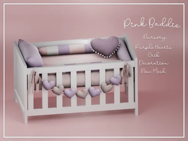 Alpha Nursery Purple Hearts Crib - The Sims 4 Custom Content