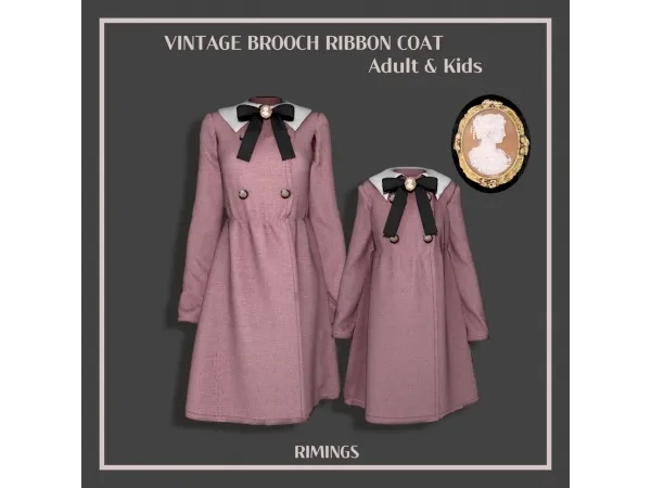 Alpha [RIMINGS] VINTAGE BROOCH RIBBON COAT _FA FK - The Sims 4 Custom Content