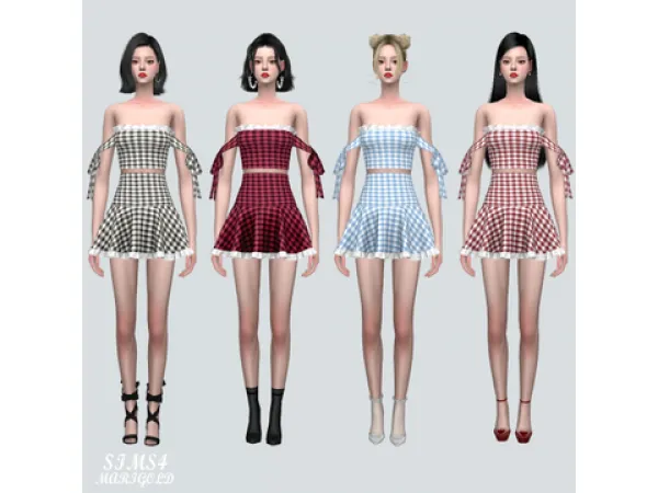 Alpha Lovely 3 Ribbon Off Shoulder Two Piece by simsfinds - The Sims 4 Custom Content