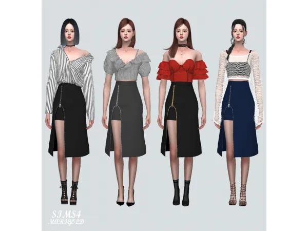 Alpha Zipper Slit Midi Skirt by simsfinds - The Sims 4 Custom Content