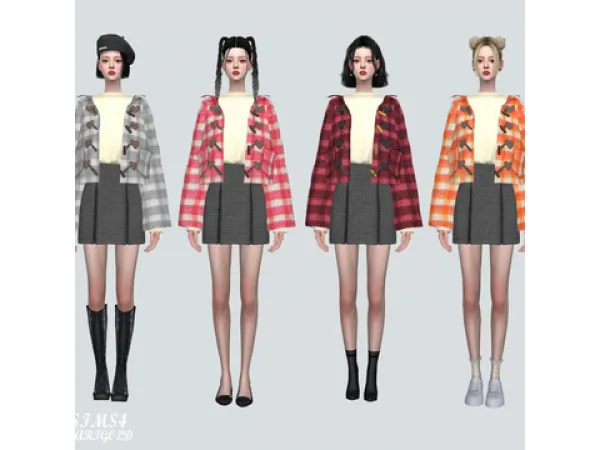 Alpha 7 Pleats Skirt With Heart Duffle Coat V2 by simsfinds - The Sims 4 Custom Content