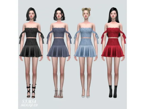 Alpha Lovely 3 Ribbon Off Shoulder Two Piece V2 by simsfinds - The Sims 4 Custom Content