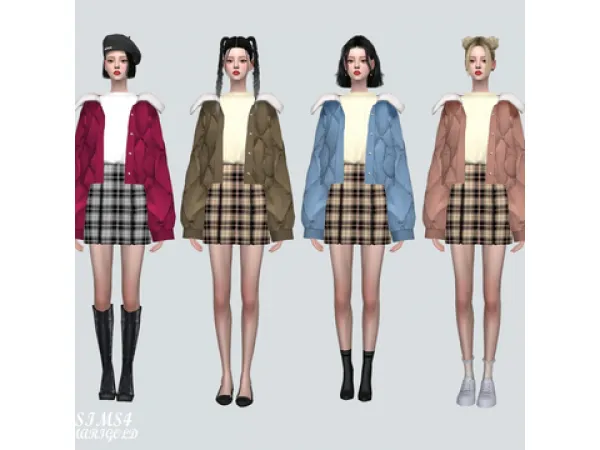 Mix 7 Pleats Skirt With Bubble Jacket by simsfinds - The Sims 4 Custom Content