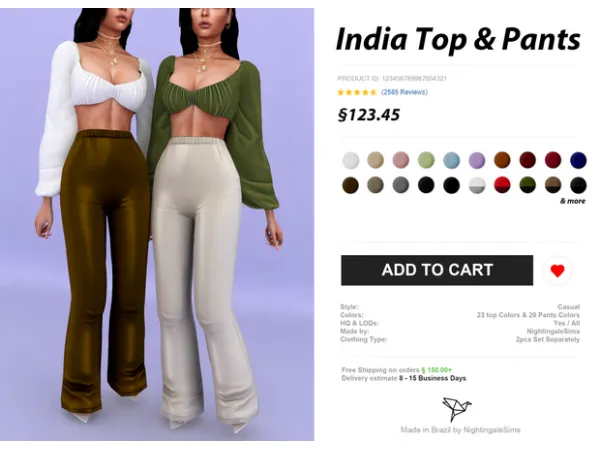 Alpha India Top Pants by Nightingale Sims - The Sims 4 Custom Content