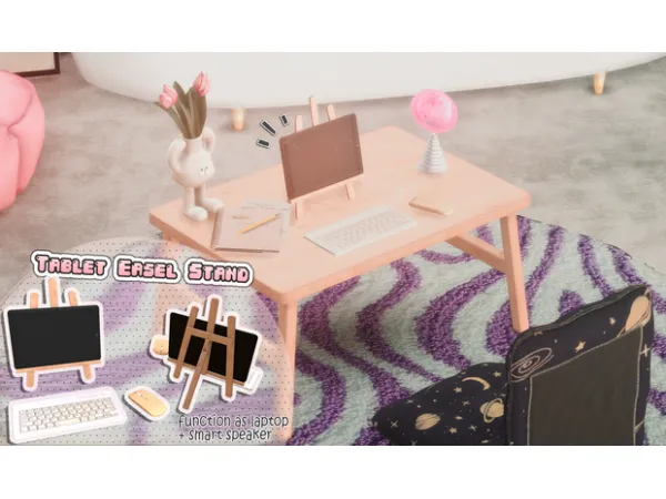 Mix Tablet easel stand (functional as laptop) smart speaker by Hydrangea - The Sims 4 Custom Content