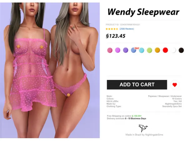 Alpha Wendy Sleepwear Set by Nightingale Sims - The Sims 4 Custom Content