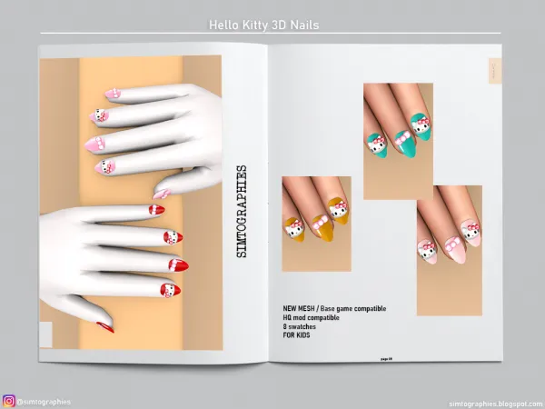 Mix Hello Kitty 3D Nails - The Sims 4 Custom Content