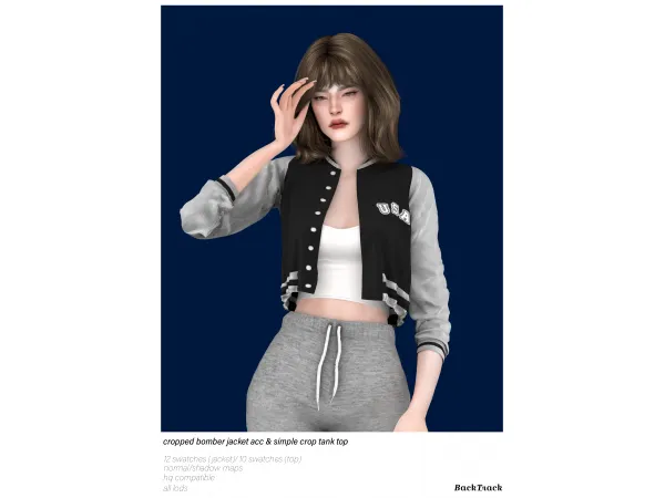 Alpha Cropped Bomber Jacket Acc Simple Crop Tank Top by BackTrack - The Sims 4 Custom Content