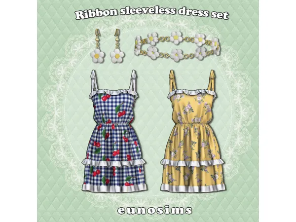 Alpha Ribbon sleeveless dress set by euno sims - The Sims 4 Custom Content