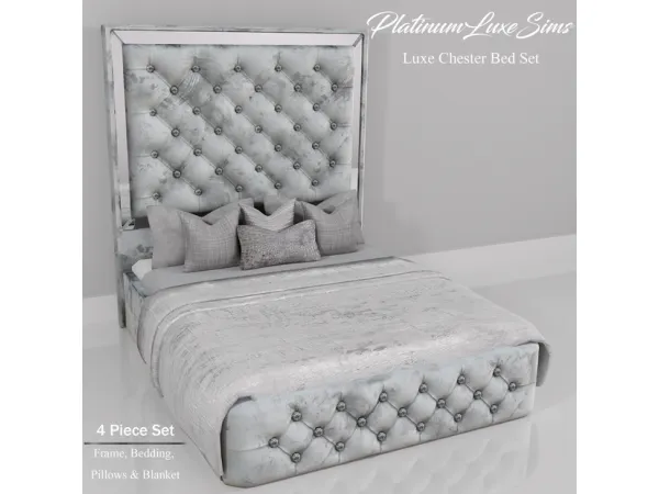 Alpha Luxe Chester Bed Set Part2 Deco Pillows Blanket by PlatinumLuxeSims - The Sims 4 Custom Content