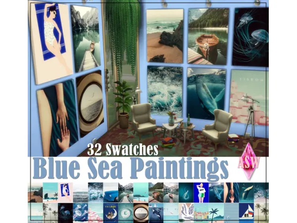 Maxis Match Blue Sea Paintings by Annett's Sims 4 Welt ASW - The Sims 4 Custom Content