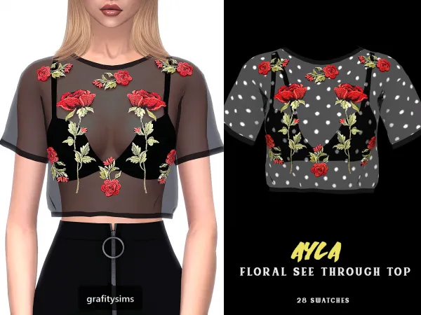 Alpha Ayla Floral See Through Top - The Sims 4 Custom Content