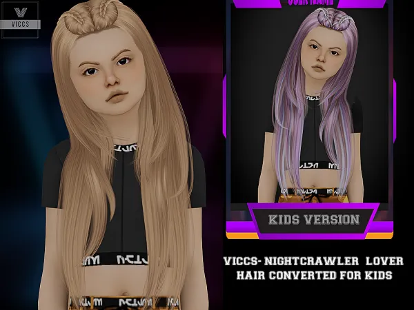 Alpha VICCS_ NIGHCRAWLER LOVER HAIR CONVERTED FOR KIDS - The Sims 4 Custom Content
