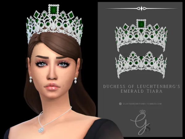 Mix Duchess of Leuchtenbergs Emerald Tiara by Glitterberry Sims - The Sims 4 Custom Content