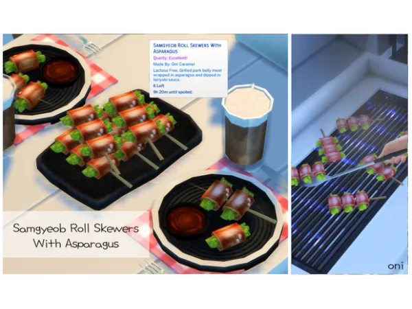 Mix March 2022 Recipe_Samgyeob Roll Skewers With Asparagus by ONI - The Sims 4 Custom Content