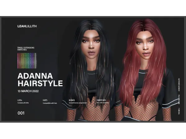 Alpha Adanna Hairstyle Tinsel Extensions by LeahLilith - The Sims 4 Custom Content