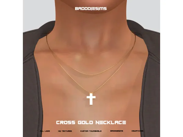 Alpha CROSS GOLD NECKLACE by BADDDIESIMS - The Sims 4 Custom Content