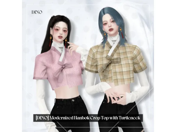 Alpha [DINO] Modernized Hanbok Crop Top with Turtleneck by simsfinds - The Sims 4 Custom Content