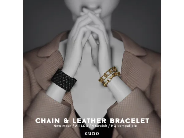 Alpha Chain Leather Bracelet by euno sims - The Sims 4 Custom Content