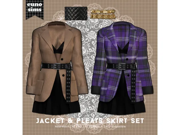 Alpha Jacket Pleats Skirt by euno sims - The Sims 4 Custom Content