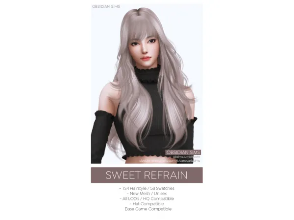Alpha SWEET REFRAIN HAIRSTYLE New mesh by OBSIDIAN SIMS - The Sims 4 Custom Content