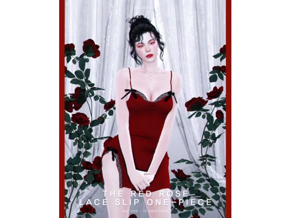 Alpha BED_TS4 FM The red rose lace slip one piece by BED MUSAE - The Sims 4 Custom Content