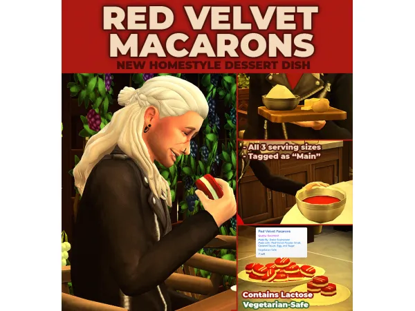 Maxis Match Red Velvet Macarons New Custom Recipe by RobinKLocksley - The Sims 4 Custom Content