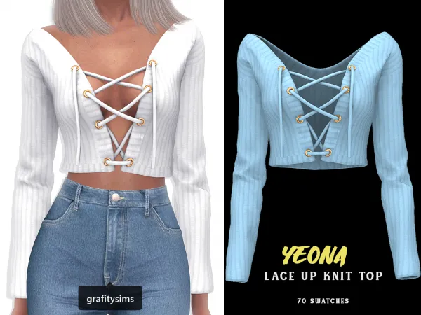 Alpha Yeona Lace Up Knit Top - The Sims 4 Custom Content