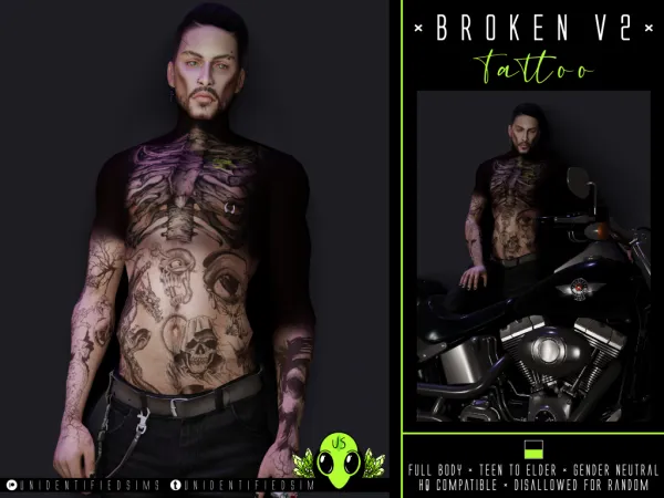 Mix Broken V2 Tattoo - The Sims 4 Custom Content