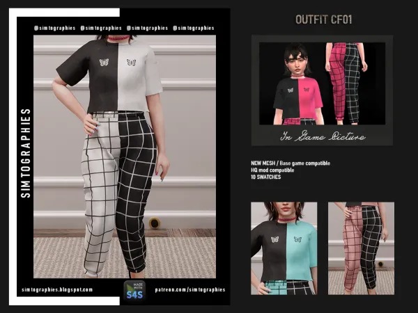 Alpha Outfit Top and Pants CF01 - The Sims 4 Custom Content