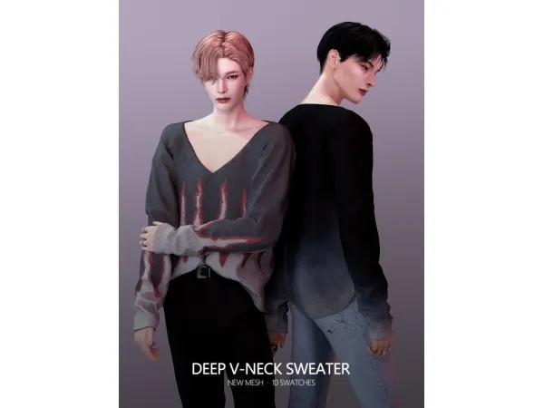 Alpha [RONA] Deep V neck Sweater - The Sims 4 Custom Content