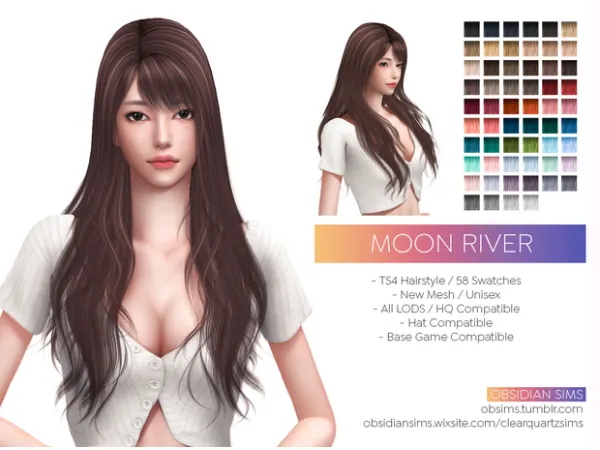 Alpha MOON RIVER HAIR by [OBSIMS] - The Sims 4 Custom Content