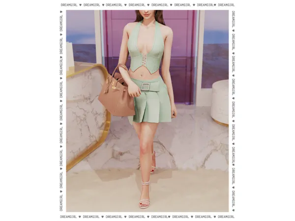 Alpha LEATHER HALTER TOPLEATHER SKIRT by dreamgirl - The Sims 4 Custom Content