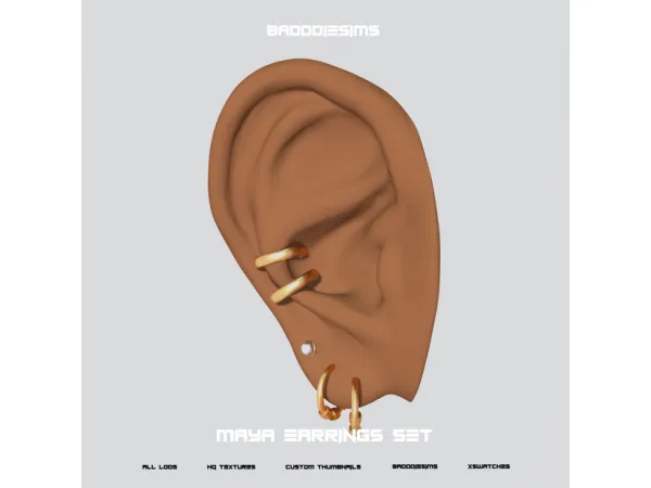 Alpha MAYA EARRINGS SET by BADDDIESIMS - The Sims 4 Custom Content