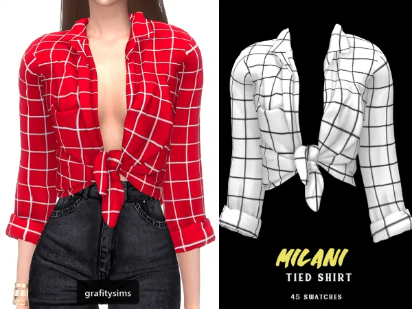 Alpha Milani Tied Shirt by grafity-cc - The Sims 4 Custom Content